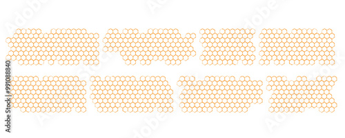 Propolis honeycomb brush sketch set. Hand drawn honey comb textured pattern. Image bee wax. Bee honey and propolis doodle vector illustration isolated on white background.