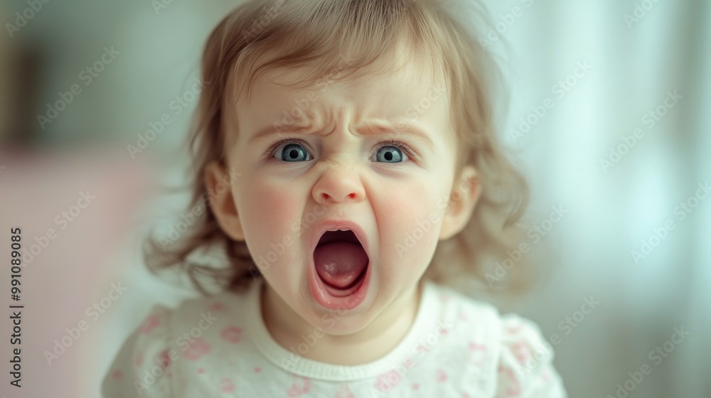 Portrait of a cute little girl with a wide open mouth, looking angry and frustrated. Portrait of a cute little girl with a wide open mouth, looking angry and frustrated.