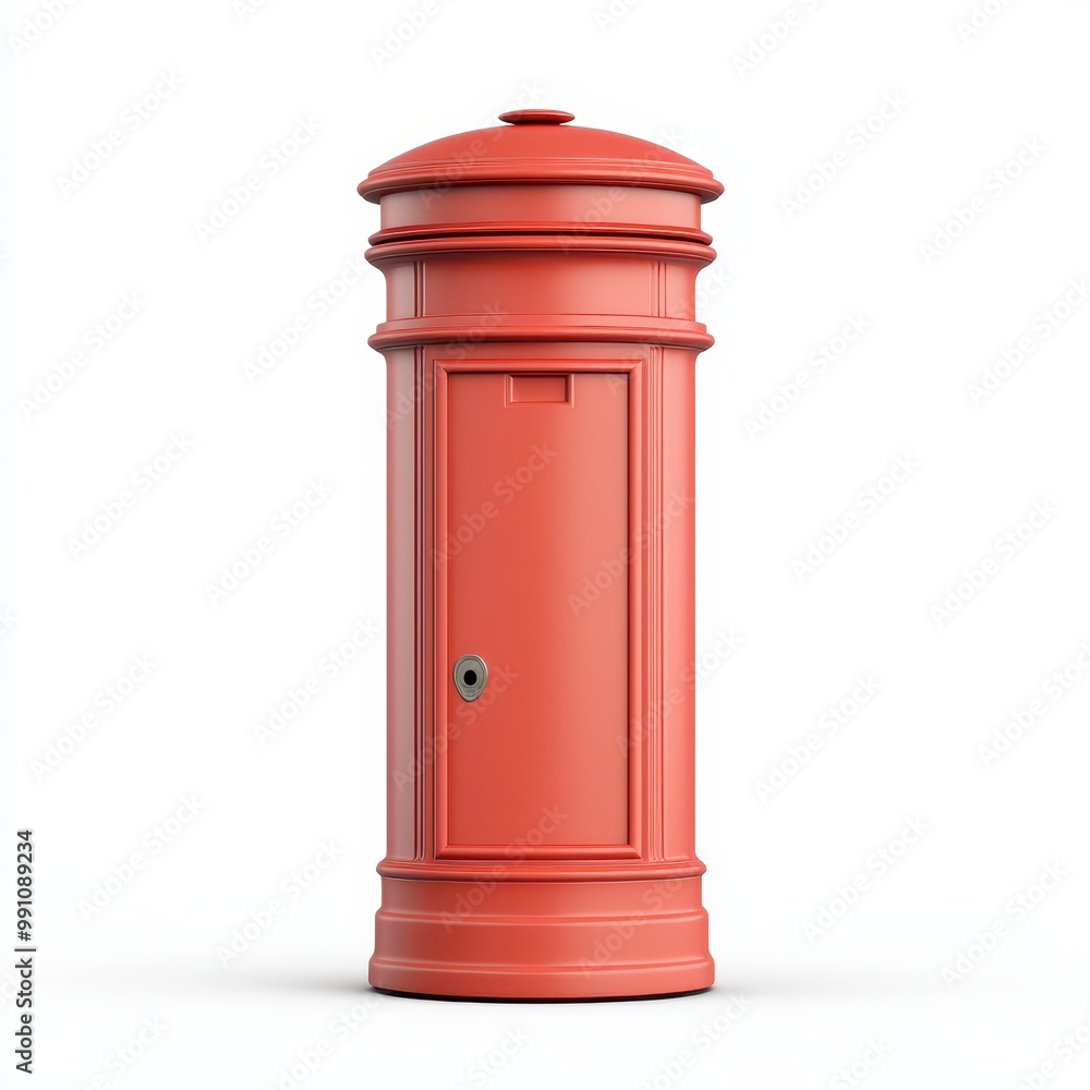 A traditional red British postbox, iconic design, 3D render, bright red color, isolated on white background A traditional red British postbox, iconic design, 3D render, bright red color, isolated on white background