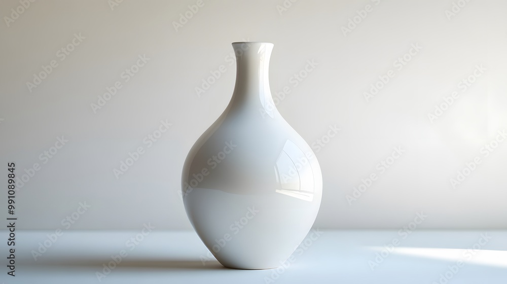 Elegant white ceramic vase with minimalist design and smooth glossy surface, featuring a classic shape and subtle light reflection, showcasing simple sophistication in studio lighting. Elegant white ceramic vase with minimalist design and smooth glossy surface, featuring a classic shape and subtle light reflection, showcasing simple sophistication in studio lighting.
