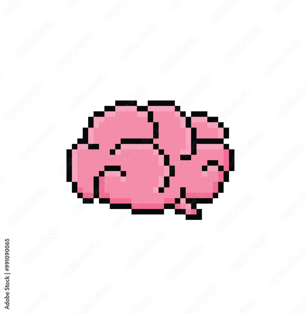 Fototapeta premium pixel brain icon. Vector pixel art brain 8 bit logo for game