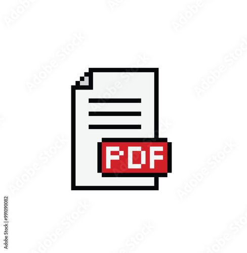 pixel pdf file icon. Vector pixel art pdf document  8 bit logo for game