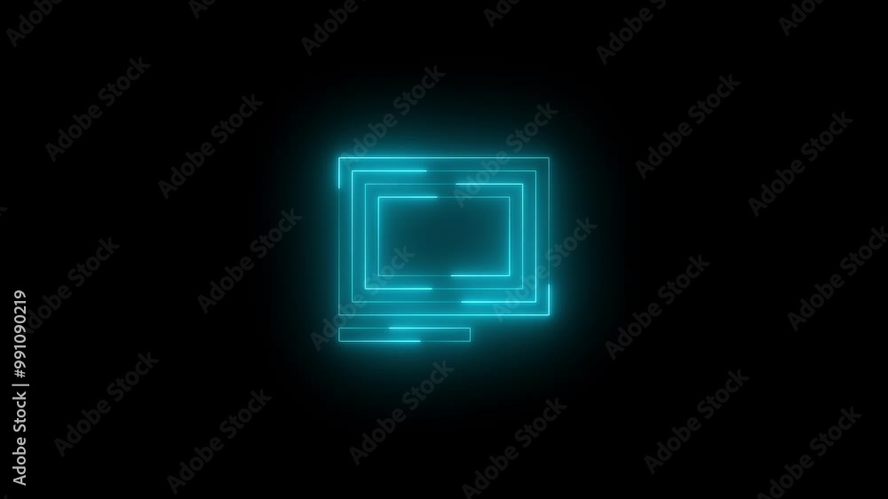 Neon caption icon glowing black background animation Neon caption icon glowing black background animation