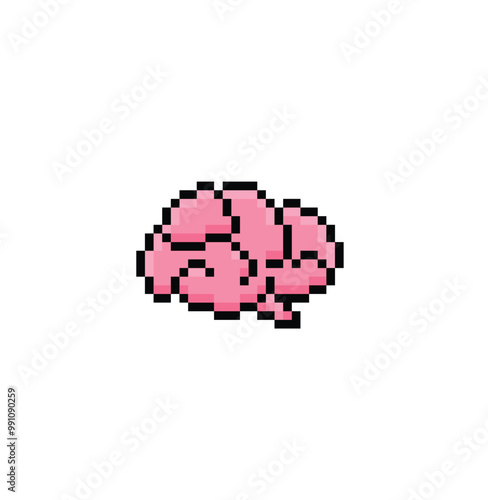 pixel brain icon. Vector pixel art brain 8 bit logo for game