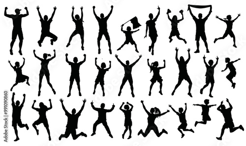 Vector Silhouettes of Exultant and Happy People