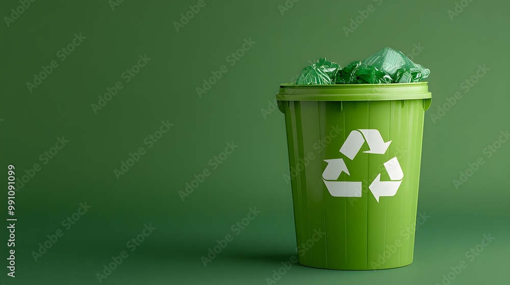 Green recycling bin symbolizes eco-friendly waste management with a ...