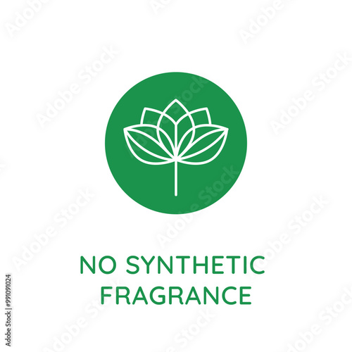 Vector line design element, badge and icon for food and cosmetics packaging in mono linear style - no synthetic fragrance