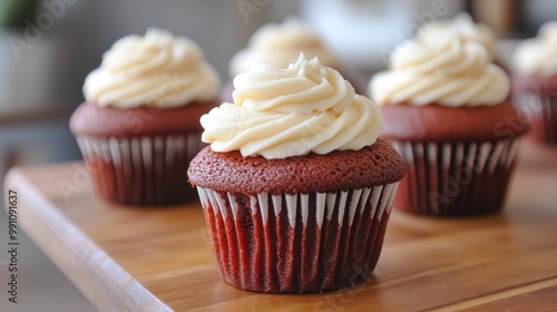 Delectable Red Velvet Cupcakes with Cream Cheese Frosting in Minimalist Style