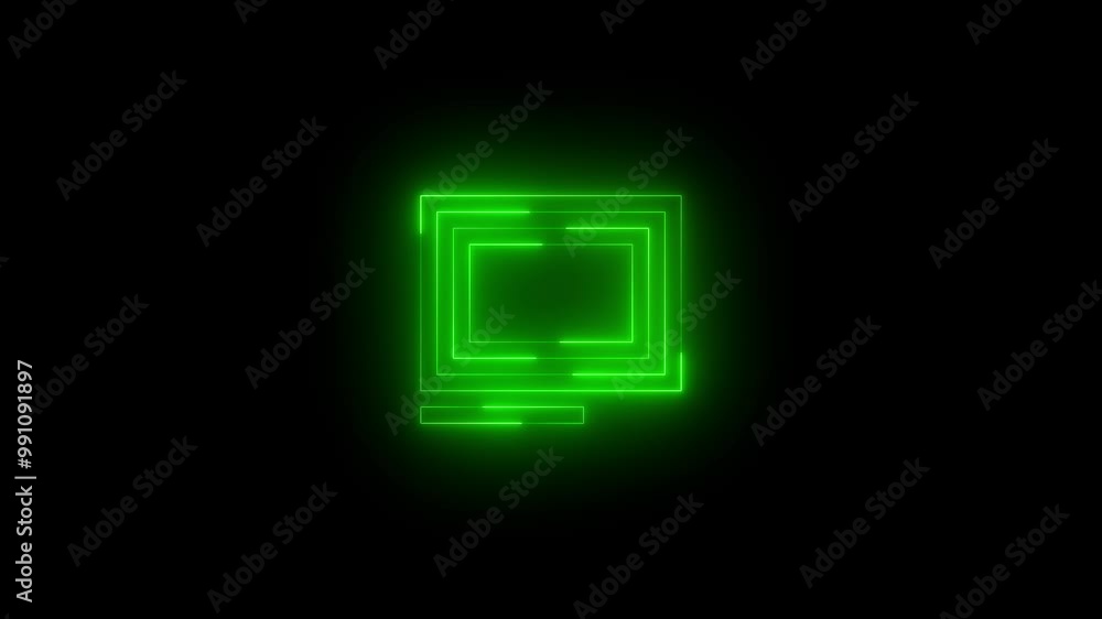 Neon caption icon glowing black background animation Neon caption icon glowing black background animation