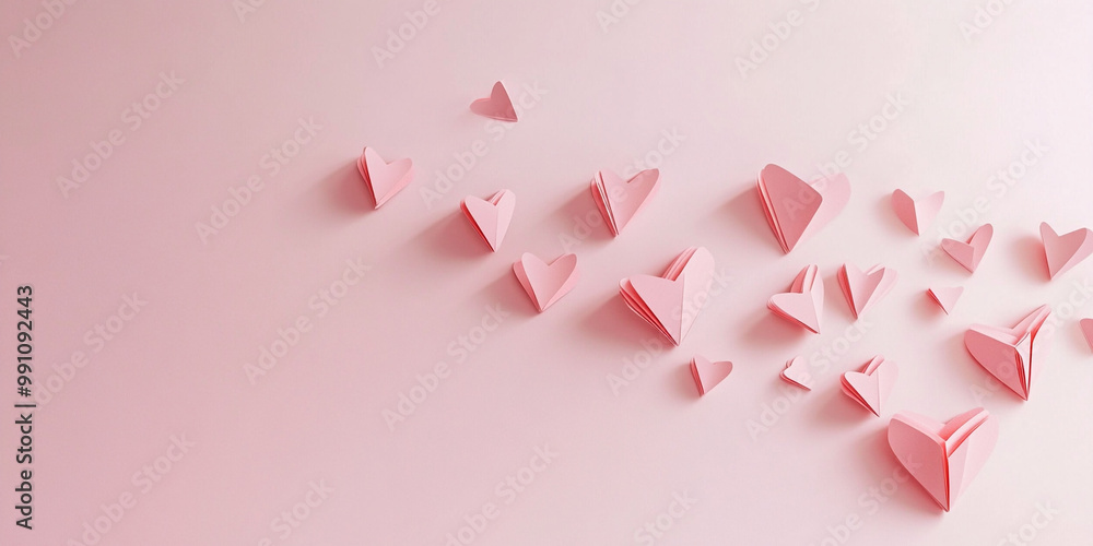 3D paper hearts on gradient background with space for text 3D paper hearts on gradient background with space for text