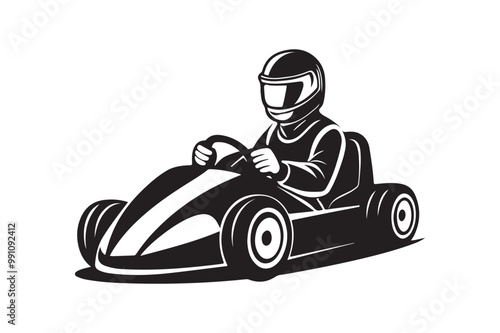 Gokart sport automotive silhouette vector illustration logo.