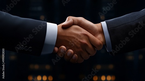 The Power of Partnership: A handshake seals the deal, symbolizing collaboration, trust, and mutual understanding in a dynamic business environment. photo