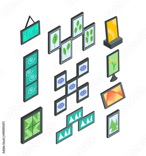 Vector Isometric Set of Wall Painting Decoration Illustrations for Interior Design
