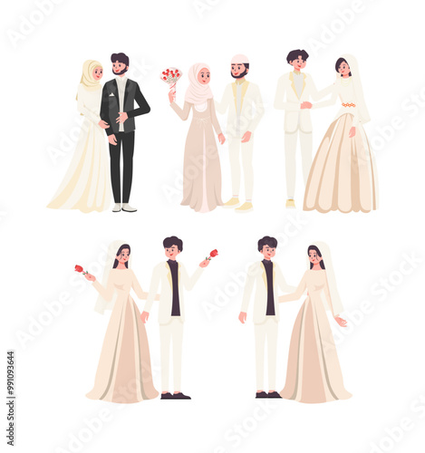 Vector Wedding Characters Illustration in Hand Drawn Style for Event Invitations