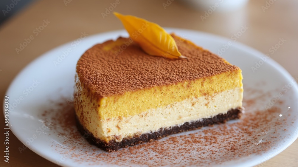 Delectable Pumpkin Cheesecake with Dusting of Cinnamon - Clean and Elegant Dessert Presentation Delectable Pumpkin Cheesecake with Dusting of Cinnamon - Clean and Elegant Dessert Presentation