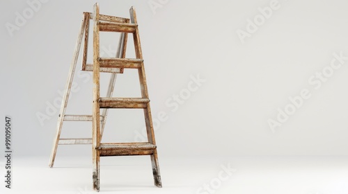 Two Wooden Ladders on White Background