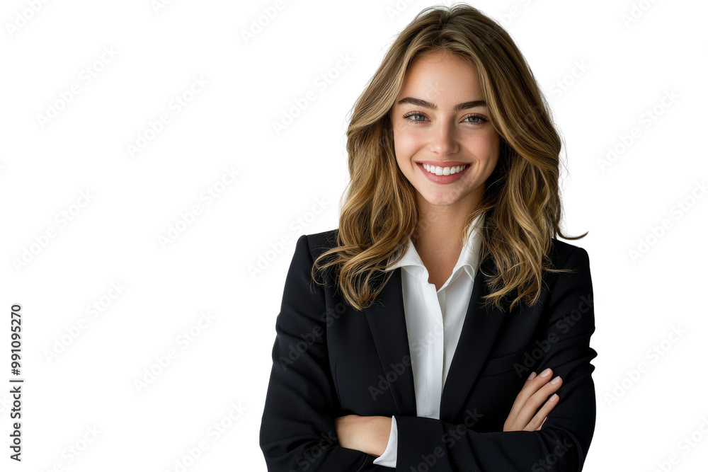 A woman in a business suit is smiling A woman in a business suit is smiling