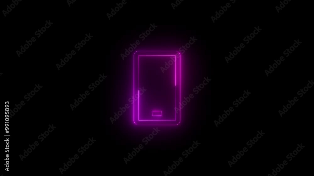 Neon cell phone icon glowing black background animation Neon cell phone icon glowing black background animation