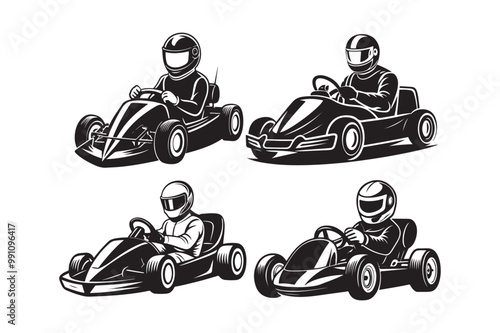 Gokart sport automotive silhouette vector illustration logo.