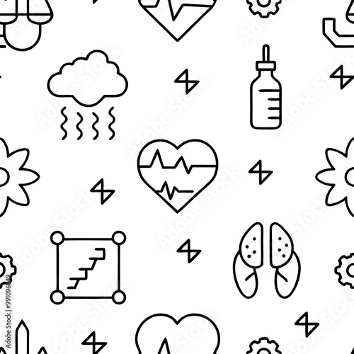 Science and medical icon, seamless pattern flat line minimalist.