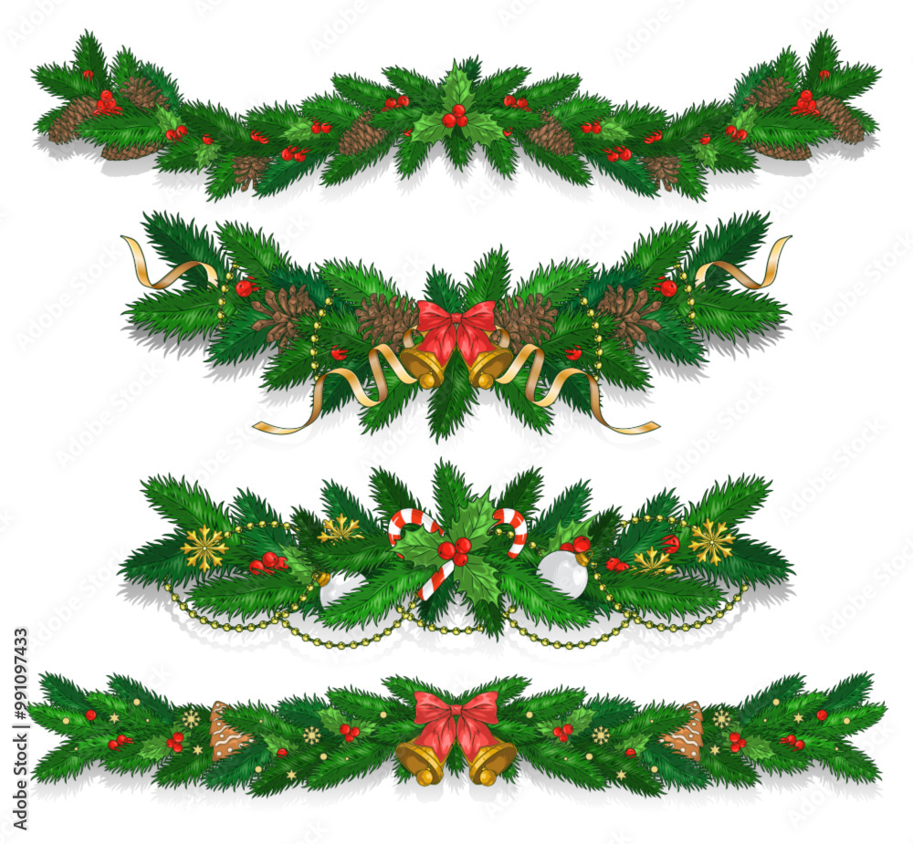 Christmas tree garlands set colorful Christmas tree garlands set colorful