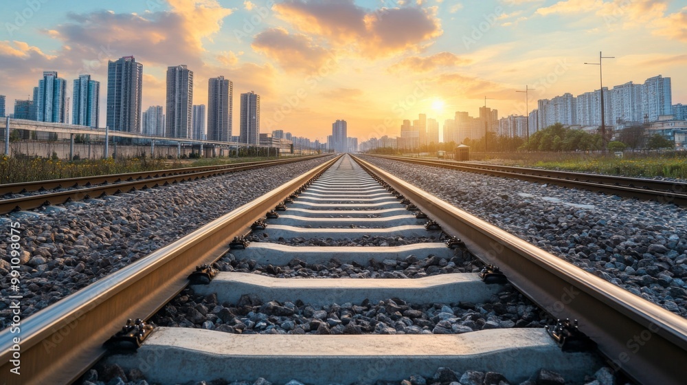 perspective of railway track forward to building in city perspective of railway track forward to building in city