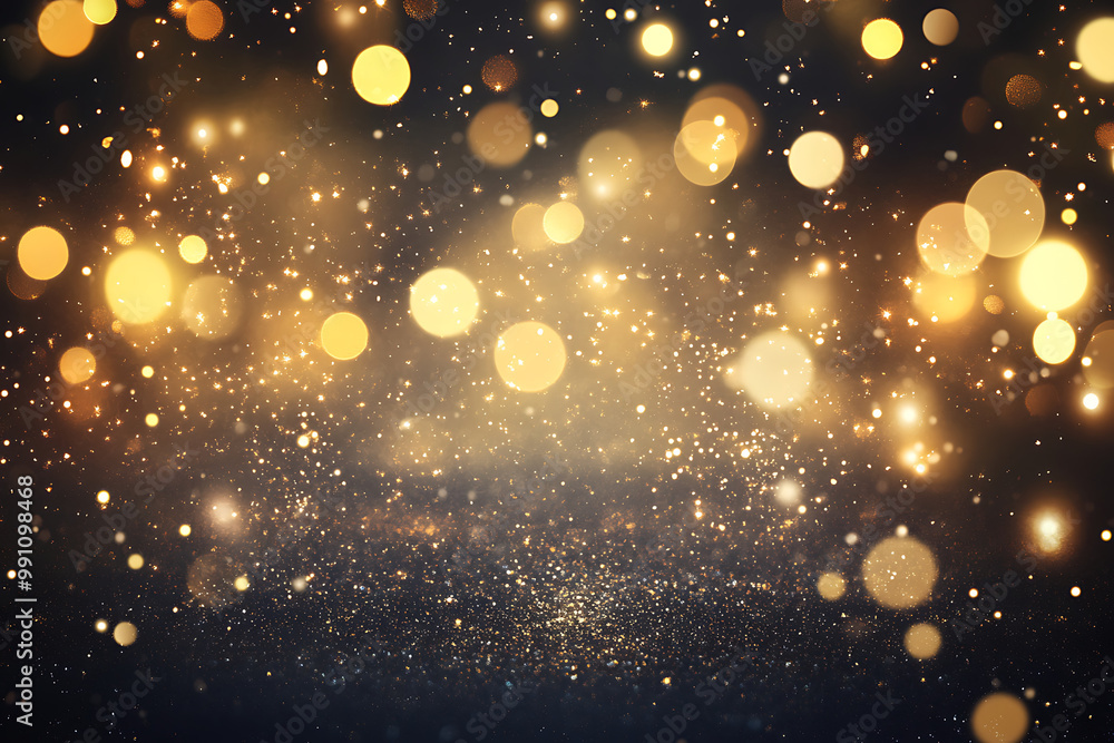 Fototapeta premium Glittering New Year's background with cascading gold dust and sparkling lights