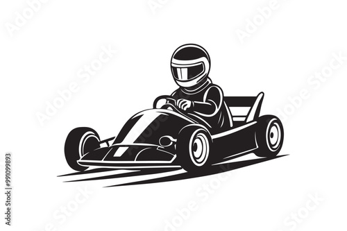 Gokart sport automotive silhouette vector illustration logo.