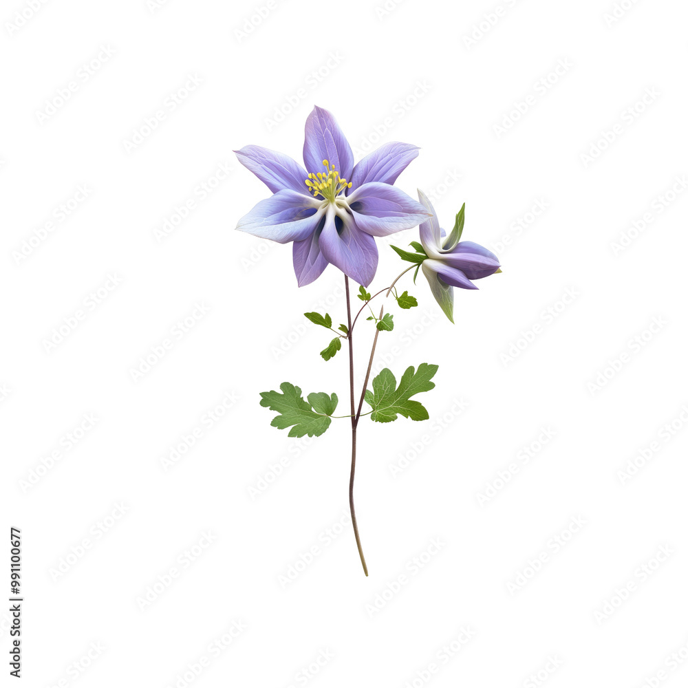 Purple and White Columbine Flower on a White Background Purple and White Columbine Flower on a White Background