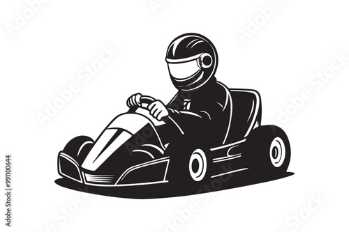 Gokart sport automotive silhouette vector illustration logo.