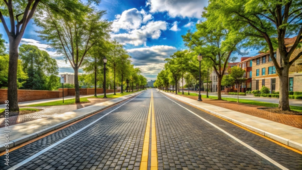 Fototapeta premium Pedestrian road transition from new to old , transition, pedestrian, road, sidewalk, urban, city, contrast, change, progress