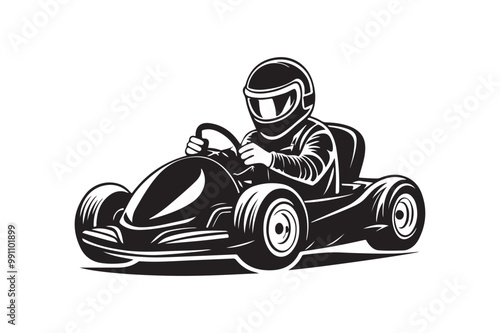 Gokart sport automotive silhouette vector illustration logo.