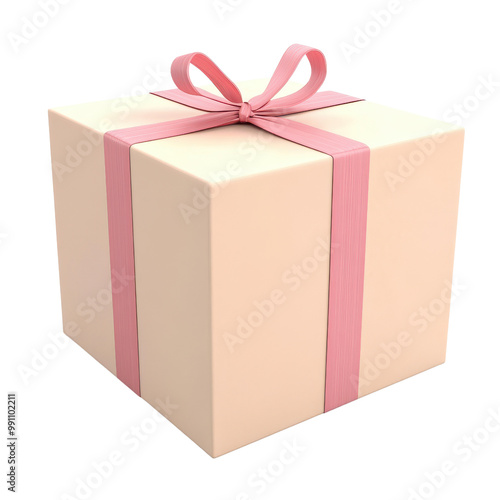A beautifully wrapped gift box with a pink ribbon, perfect for any celebration or special occasion, adding charm to your event., isolated on a transparent background.