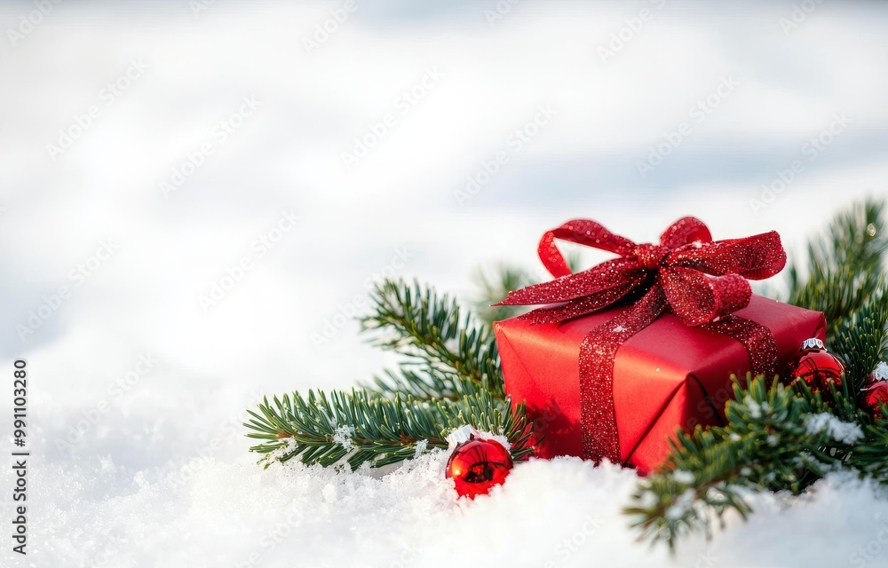 White background with red Christmas decorations White background with red Christmas decorations