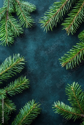 Wallpaper Mural Flat lay of winter evergreen tree branches. Nature Christmas concept. Torontodigital.ca