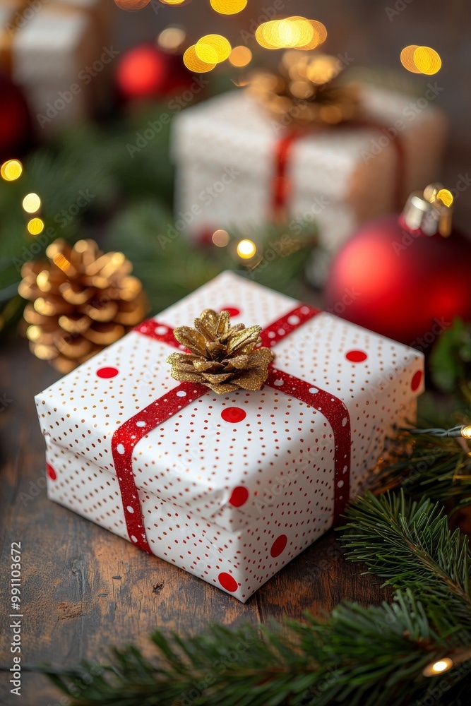 Wishing you a Merry Christmas and a Happy New Year. Christmas presents and Christmas trees on a dark wooden background. The image is selectively focused. Wishing you a Merry Christmas and a Happy New Year. Christmas presents and Christmas trees on a dark wooden background. The image is selectively focused.