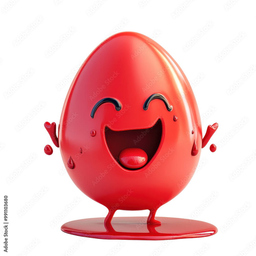 Fototapeta premium A cheerful red egg character with a big smile, perfect for playful or fun-themed projects., isolated on a transparent background.