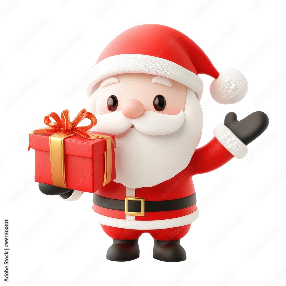 A cheerful Santa Claus character holding a gift, perfect for holiday-themed designs and seasonal promotions., isolated on a transparent background. A cheerful Santa Claus character holding a gift, perfect for holiday-themed designs and seasonal promotions., isolated on a transparent background.