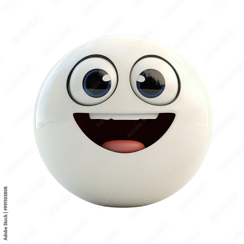 A cheerful smiling emoji character with big eyes, perfect for conveying happiness and joy in digital communication., isolated on a transparent background. A cheerful smiling emoji character with big eyes, perfect for conveying happiness and joy in digital communication., isolated on a transparent background.