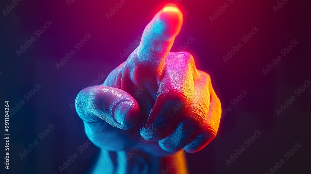 Close-Up of a Hand Pointing with Neon Lights Close-Up of a Hand Pointing with Neon Lights