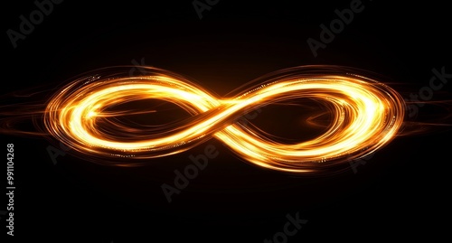 A glowing infinity symbol of zeros and ones on a dark background. A glowing infinity symbol of glowing lines on a dark background.