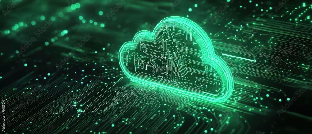 A glowing cloud symbol over a circuit board, representing digital storage and technology. A glowing cloud symbol over a circuit board, representing digital storage and technology.