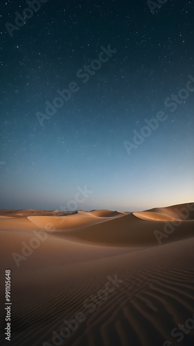 Desert dunes and starry sky on sunset time 