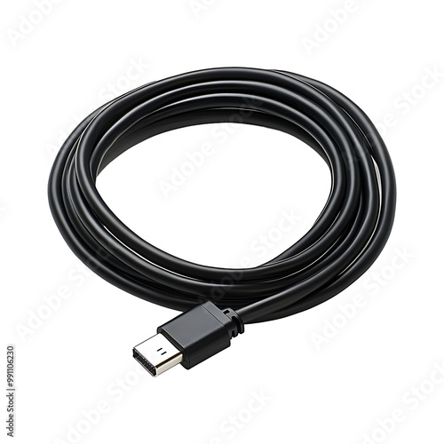 A Black USB Cable Coiled isolated on transparent background