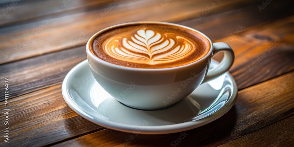 Latte art in cappuccino cup at cafe table, closeup of rosetta flower drawing in foam, latte art, cappuccino, coffee, cafe, table Latte art in cappuccino cup at cafe table, closeup of rosetta flower drawing in foam, latte art, cappuccino, coffee, cafe, table