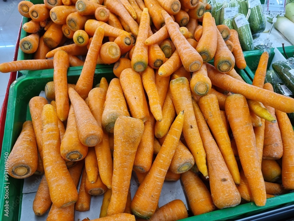 fresh carrots in a market