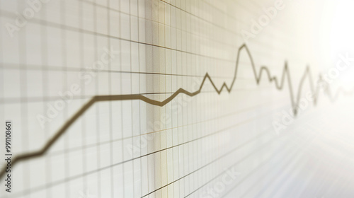 Detailed line graph illustrating steady GDP growth over time, clean white background with subtle shadows highlighting the upward trend, professional economic analysis visualization.