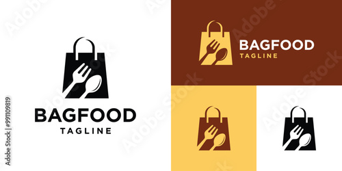 Vector design template of food packaging logo combination with spoon fork. Bag, fast food, Symbol icon EPS 10.