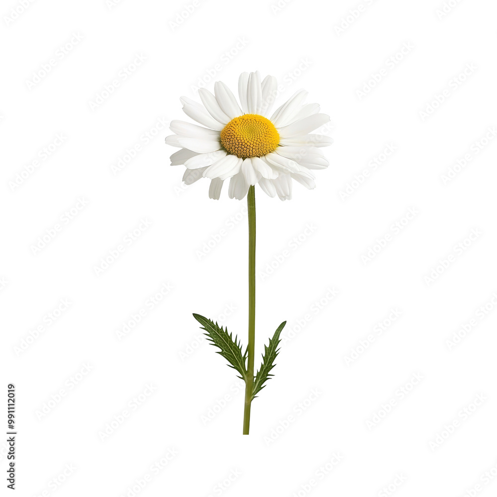 Single White Daisy Flower with Yellow Center on White Background Single White Daisy Flower with Yellow Center on White Background