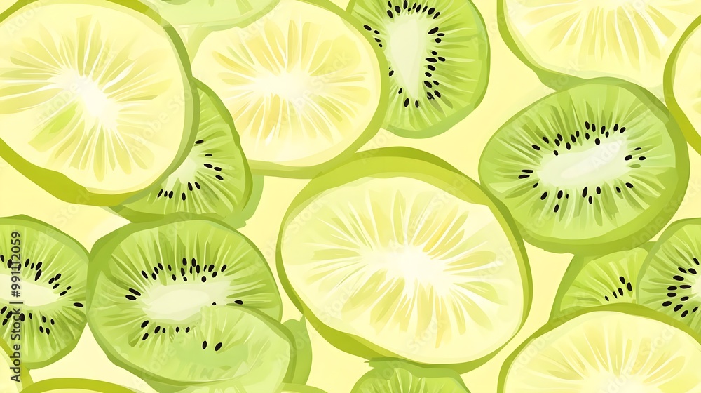 Fototapeta premium Freshly sliced kiwi and lime on a vibrant background.